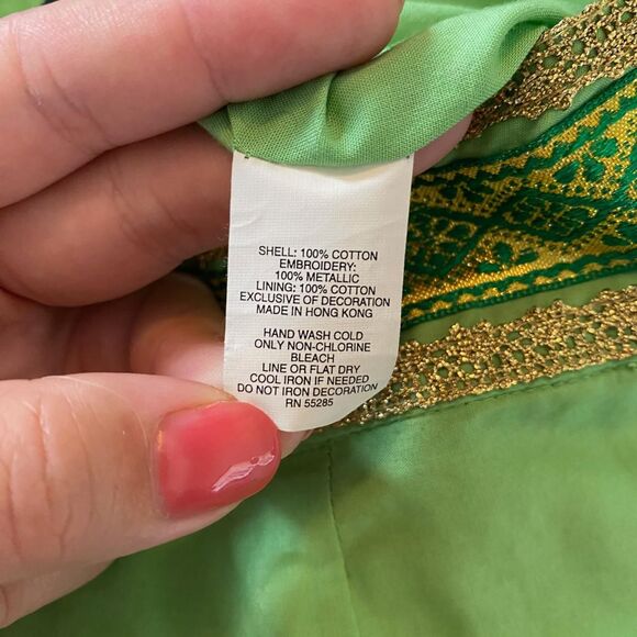 Express Ethereal Fairy Core Green Cotton Gold Thread Sequin Lace Midi Skirt S - Picture 8 of 8